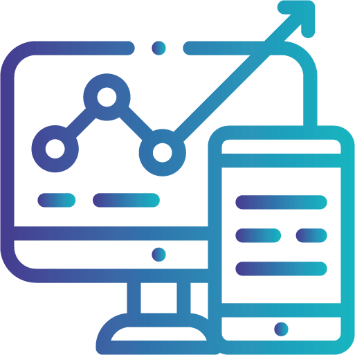 Icône représentant un odrinateur et un téléphone et un graphique de données